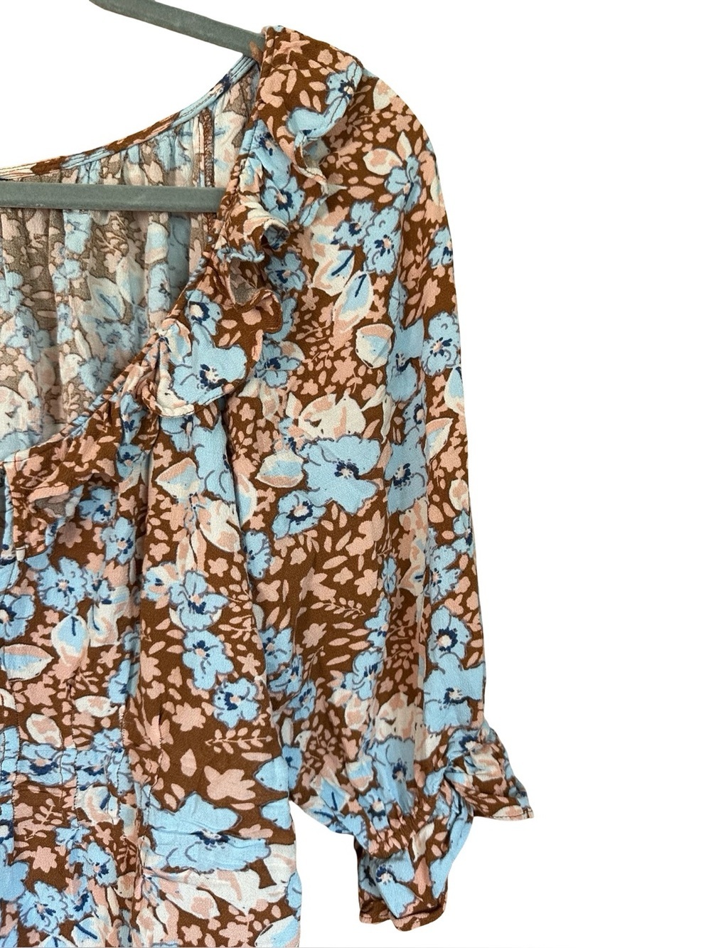 Free People Sweet Memories Floral Crop Ruffle Blouse Size L - Picture 3 of 11